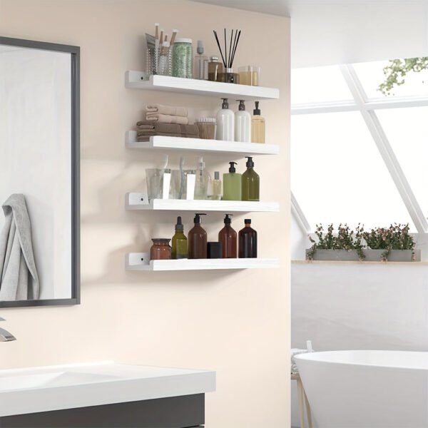 ed64a08f-7db9-40c1-8e3a-f87d0247e616-1.jpg 4pcs Floating Shelves, Shelves, Wall Mounted Shelves for Home Decor and Storage, Modern Ledges for Living Room, Bedroom, Bathroom, Office Easy To Install, Convenient For Classification, Quick To Pick Up, Stable And Reliable (White/Black)23.6x4.3in