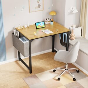 1pc Computer Desk For Small Spaces With Storage Bag, Home Office Work Desk With Headphone Hook, Small Office Desk Study Writing Table