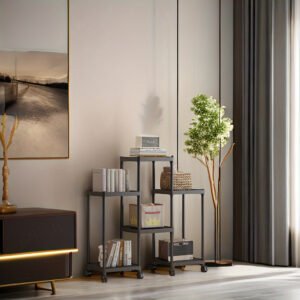 fa8ba10e-b9cd-413f-a487-dbed1ea17ee9.jpg 1pc 6-Tier Storage Shelf Unit, Black Plastic Modular Bookcase Organizer, Versatile Shelving Rack, For Home & Office Use