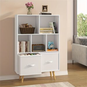 faa21aec-f2bf-4917-958e-4f7ae0c4ebca-1.jpg 3-level wooden 7-cell bookcase, white minimalism, legged bookcase, open bookcase, nursery children's bookcase and toy storage, freestanding standing cubicle storage rack