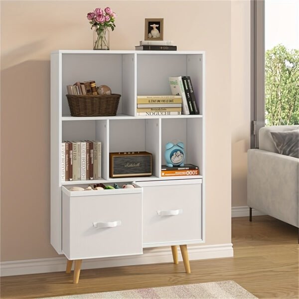 faa21aec-f2bf-4917-958e-4f7ae0c4ebca-1.jpg 3-level wooden 7-cell bookcase, white minimalism, legged bookcase, open bookcase, nursery children's bookcase and toy storage, freestanding standing cubicle storage rack