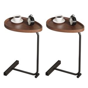 C-Shaped End Table Set of 2, Side Table for Small Spaces, C Table with Metal Frame, Sofa Table, Snack Side Table for Living Room, Bathtub, and Bedside