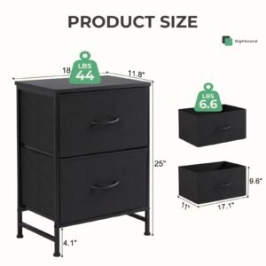 Wooden Nightstand with Spacious 2-Drawer Storage - Compact & Stylish Mini Dresser for Kids Rooms, Bedrooms, Closets & More - Sturdy Wooden Top, Soft Fabric Bins