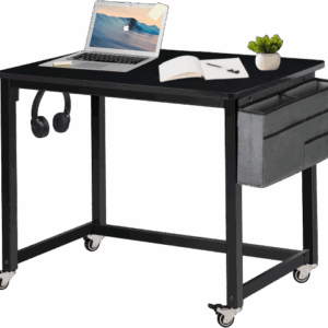 light______-2.png Rolling Computer Desk with 4 Smooth Wheels, Simple Style Mobile Writing Desk Home Office Study Table Movable Workstation with Metal Frame (Black, 32")
