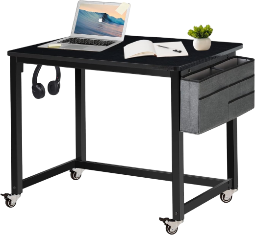 light______-2.png Rolling Computer Desk with 4 Smooth Wheels, Simple Style Mobile Writing Desk Home Office Study Table Movable Workstation with Metal Frame (Black, 32")