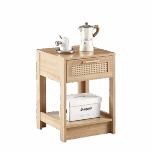 1pc 15.75" Rattan End Table With Drawer, Modern Nightstand, Side Table For Living Room, Bedroom, Natural