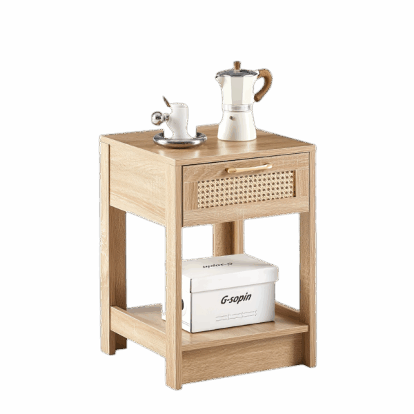 mmiim-scale-2x-1.png 1pc 15.75" Rattan End Table With Drawer, Modern Nightstand, Side Table For Living Room, Bedroom, Natural