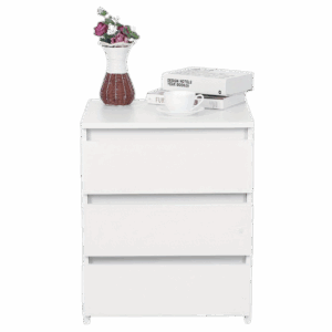 White Modern Bedside Table Cabinet Nightstand with 3 Storage Drawers Bedroom Furniture