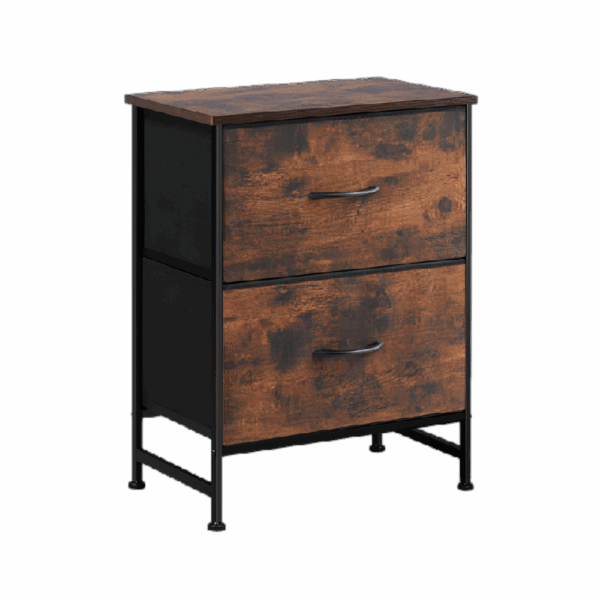 Wooden Nightstand with Spacious 2-Drawer Storage - Compact & Stylish Mini Dresser for Kids Rooms, Bedrooms, Closets & More - Sturdy Wooden Top, Soft Fabric Bins