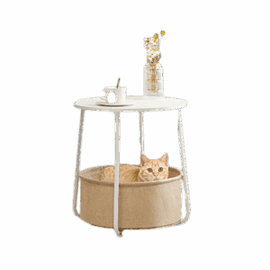 table__-7-scale-2x.png Round Side Table, Small Nightstand with Fabric Basket, Modern Nightstand for Living Room, Bedroom, Nursery, Black&Grey