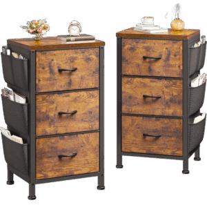 table__-8-scale-2x.png Nightstand Set of 2, Night Stand with 3 Drawers for Bedroom, Bedside Table with Wooden Top, Sturdy Steel Frame End Table, Small Dresser for Bedroom, Living Room, Rustic Brown